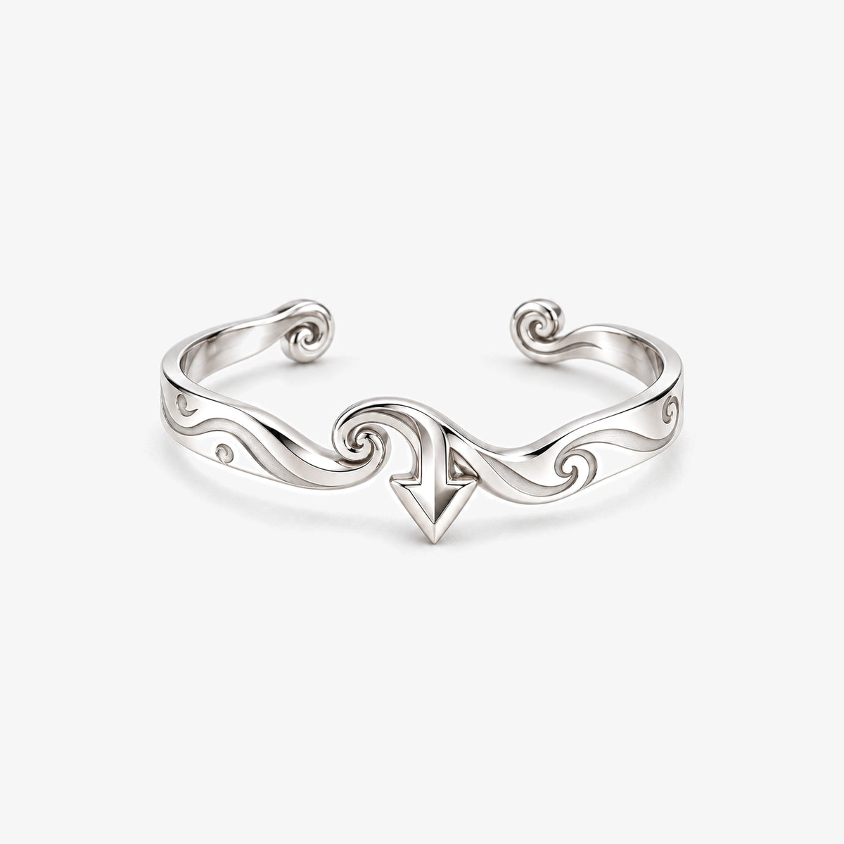 Wind Temple Arrow Cuff in silver, front view