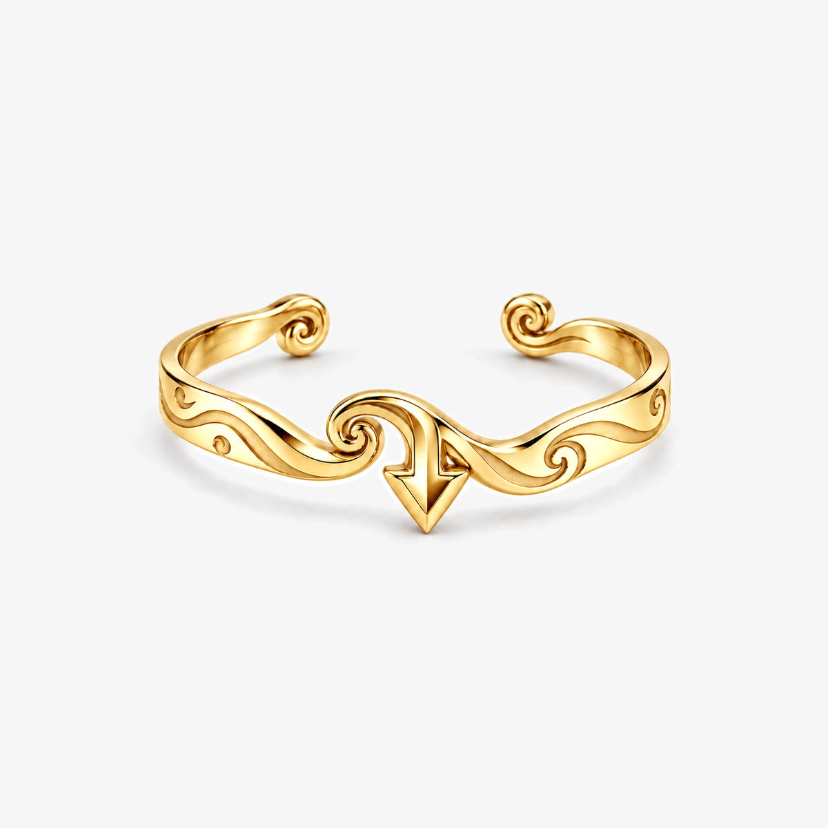 Wind Temple Arrow Cuff in gold, front view
