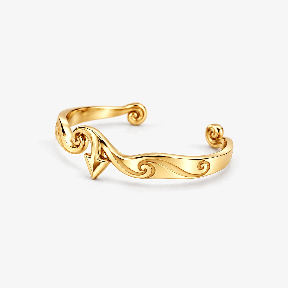 Wind Temple Arrow Cuff in gold, left side view