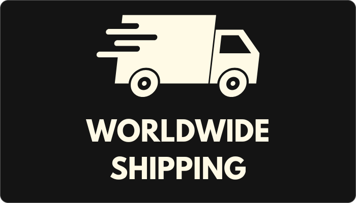 Black card with a truck icon and 'Worldwide Shipping' text