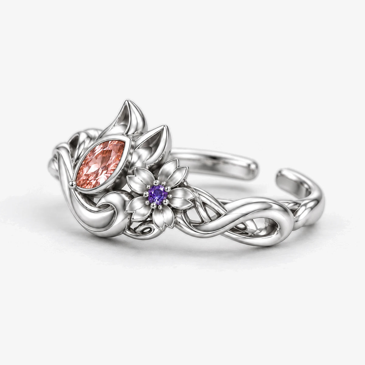 Yae Miko Ring in silver, three-quarter view