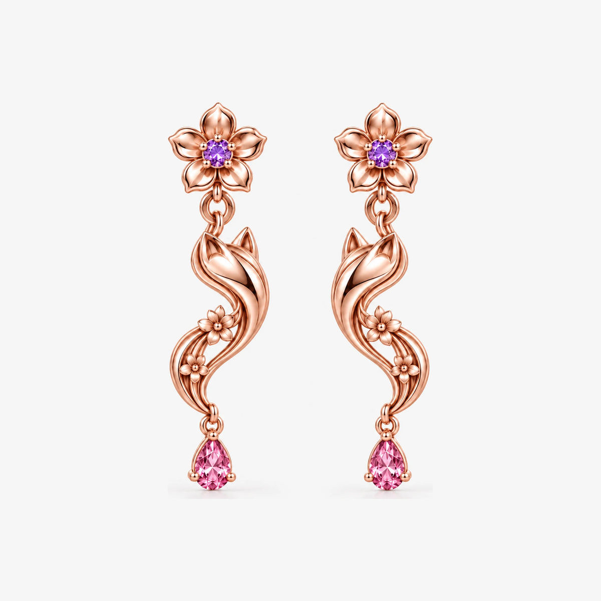 Yae Miko Earrings in rose gold, front view