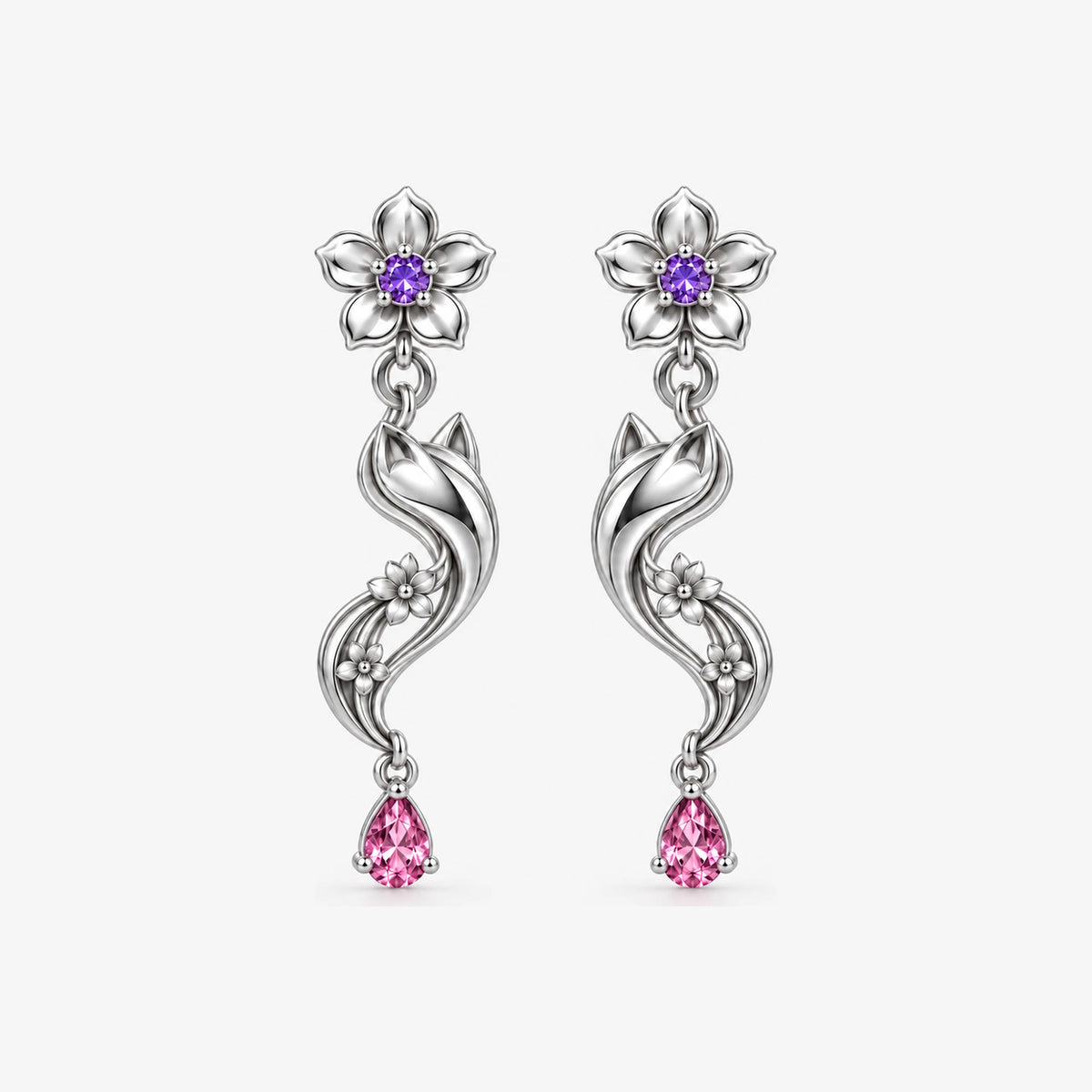Yae Miko Earrings in silver, front view