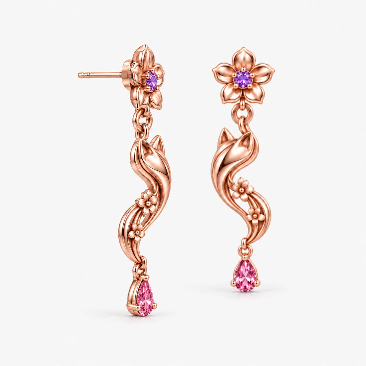 Yae Miko Earrings in rose gold, side view