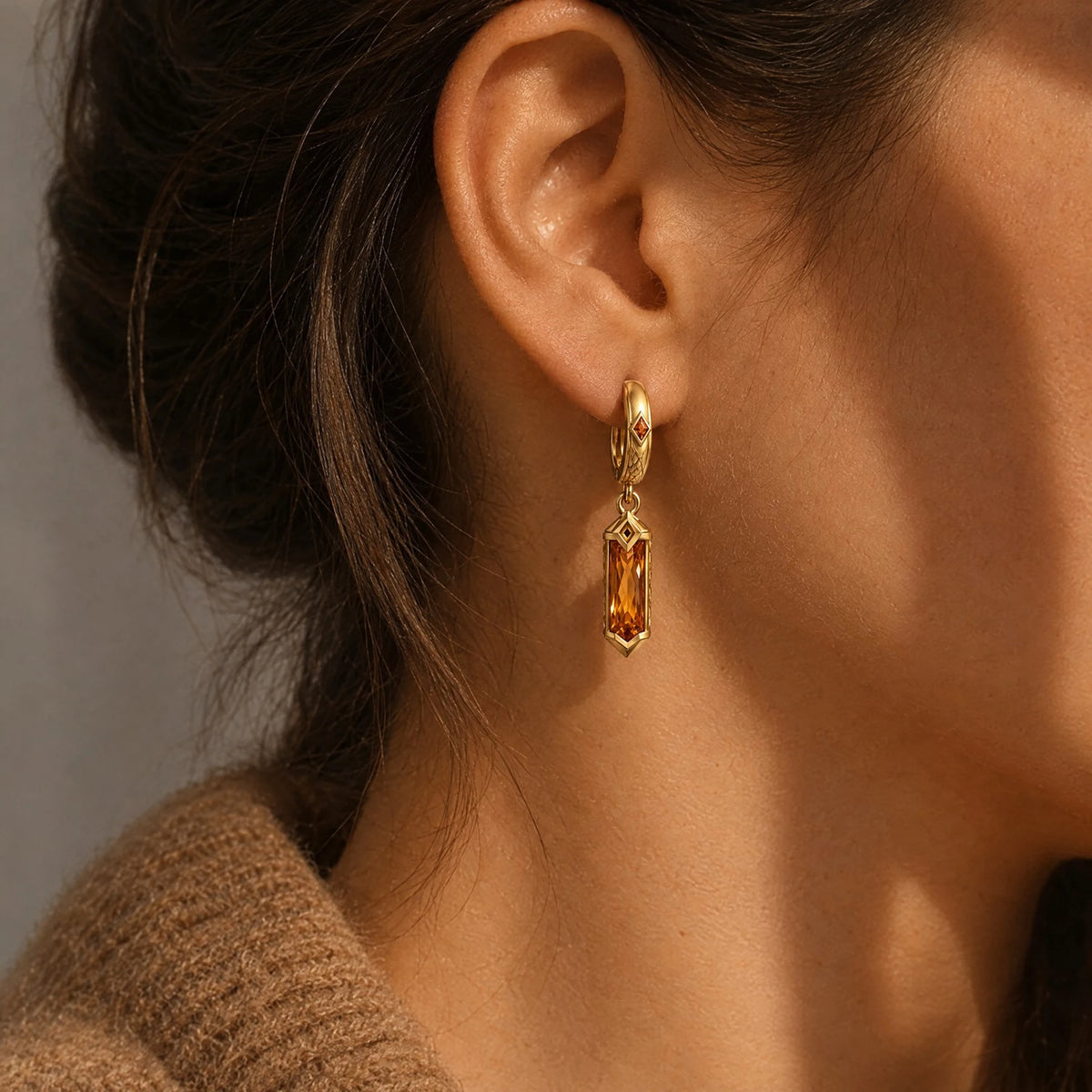 Zhongli Earrings worn, model photo