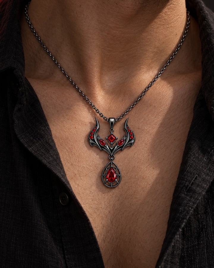 The Malevolent Necklace in Royal Black, worn